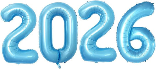 GOER 42 Inch 2026 Light Blue Foil Number Balloons for 2026 New Year Eve Festival Party Supplies Graduation Decorations