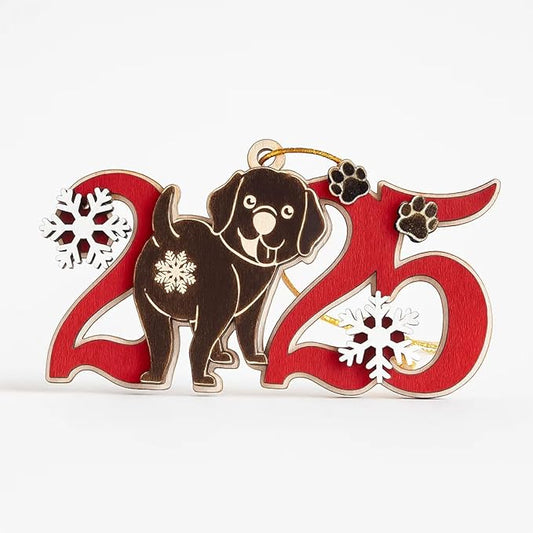 Black Labrador 2025 Christmas Ornament – Cute Wooden Dog Tree Decoration with Snowflakes & Paw Prints for Labrador Lovers, Pet Owner Christmas Décor