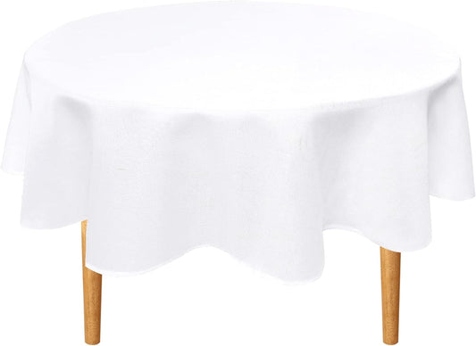Hiasan Round Linen Table Cover 40 Inch - Wrinkle and Stain Resistant Washable Polyester Fabric Table Cloth for Dining Room Kitchen Party, White