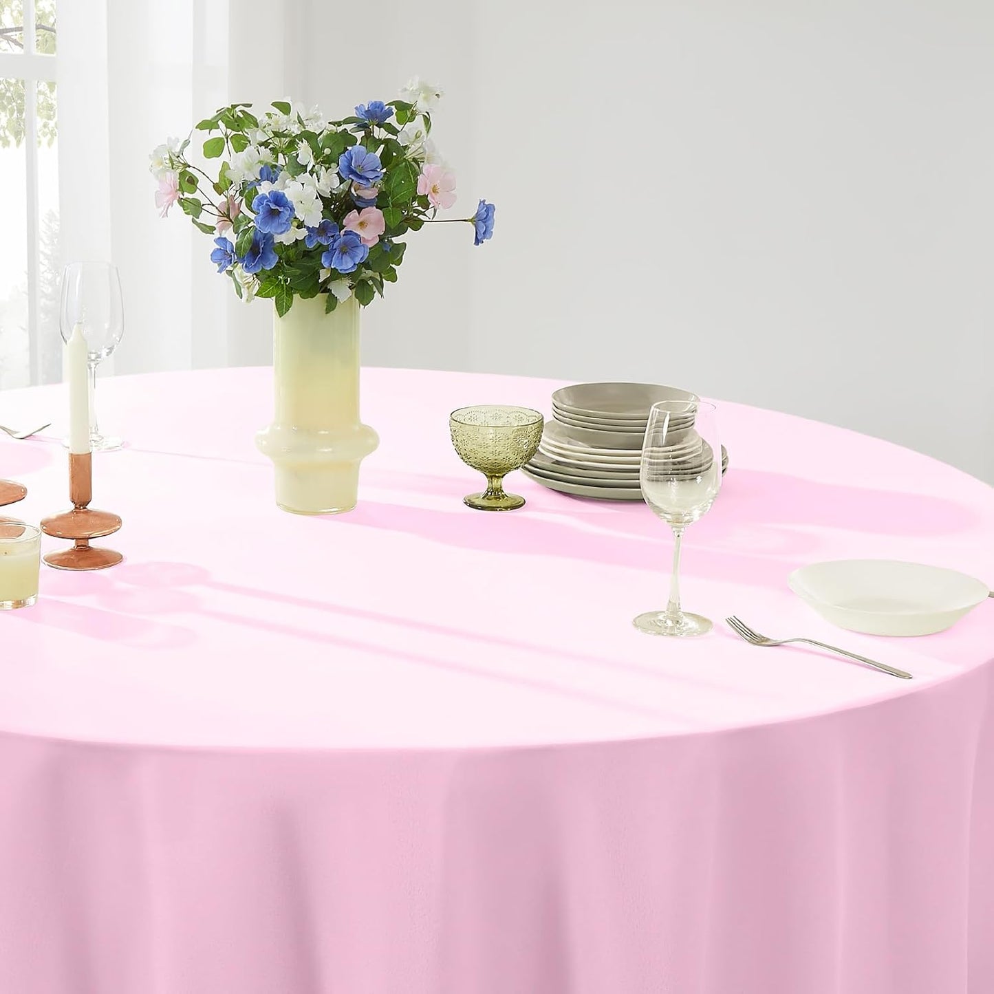 Round Tablecloth 6 Pack 90 Inch Pink Tablecloths Washable Decorative Linen Polyester Table Clothes Cover for Dining Table Banquets Buffet Parties and Wedding