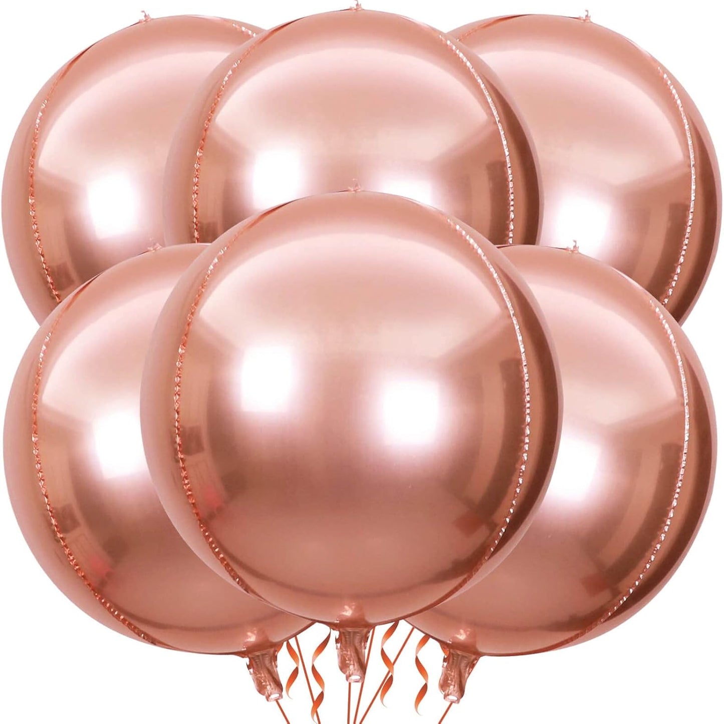 6 Pack Rose Gold 22 Inch 4D Foil Balloons Big 360 Degree Round Sephere Mylar Balloons Mirror Finish Metallic Balloons for Wedding,Birthday,Bachelorette,Baby Shower Decorations Party Supplies
