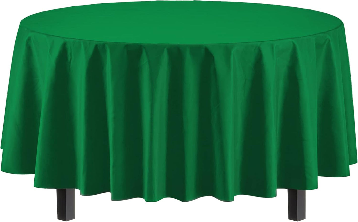 Party Solids 12-Pack Premium Plastic Tablecloth 84in. Round Table Cover - Emerald Green