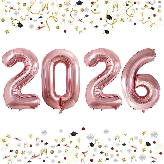 GOER 42 Inch 2026 Foil Number Balloons for 2026 New Year Eve Festival Party Supplies Graduation Decorations (Rose Gold)