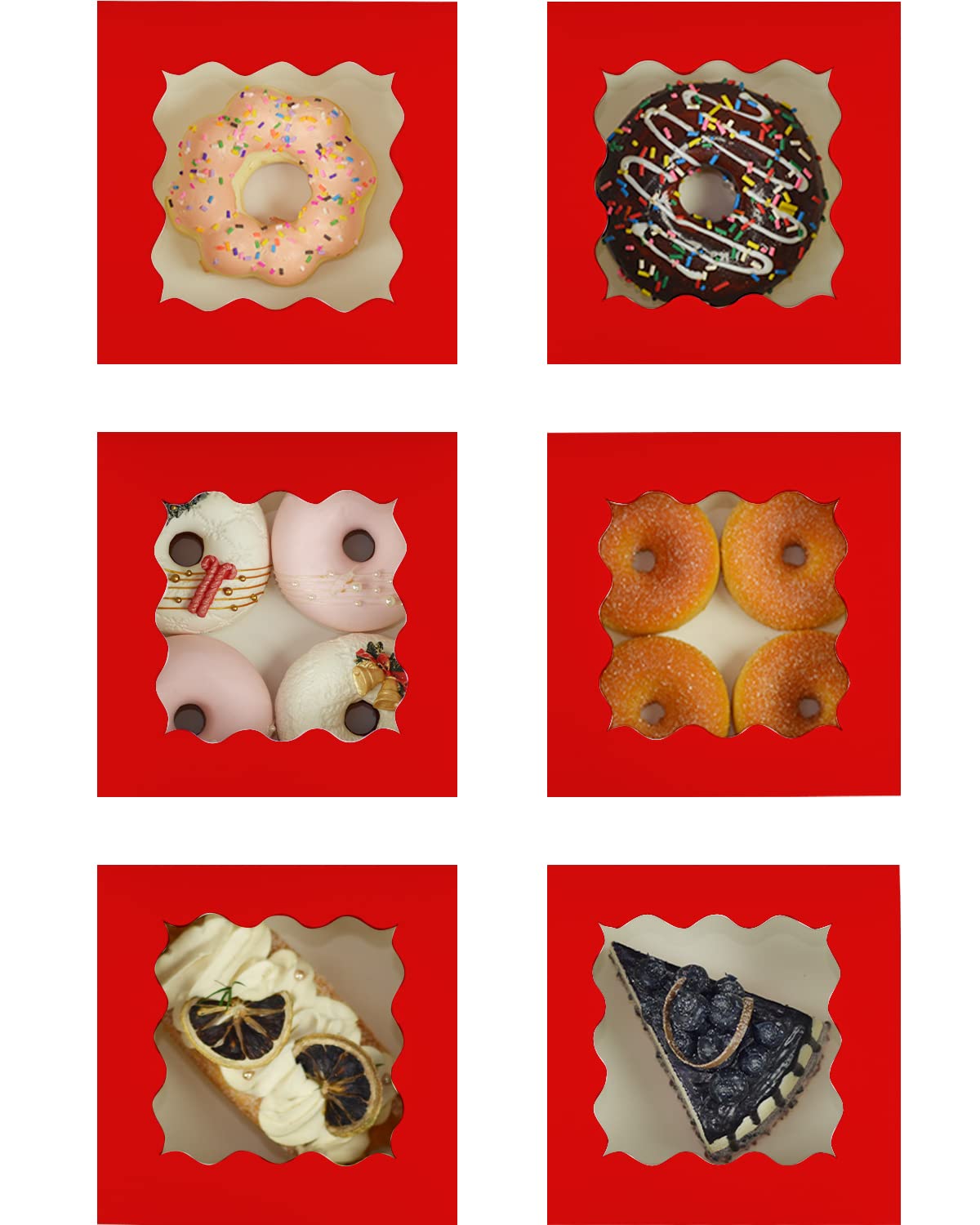 Bakepacker 100pcs Red Cookie Boxes 6x6x3 inches Easy Assemble Macaroon Pastry Boxes Bakery Boxes with Window for Bakery