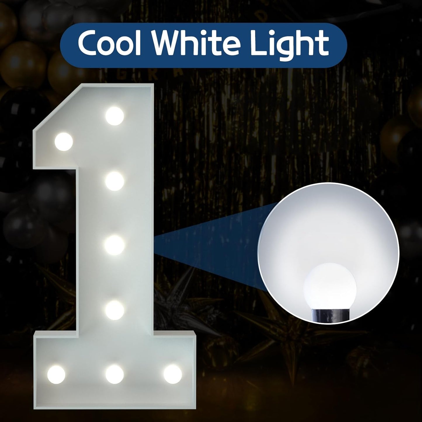 Marquee Numbers 3 Feet Tall Big Light Up Numbers First 1st 21st Wild One Happy Birthday Decorations Girl Boy White Anniversary Party Decor Large Cardboard Prop Backdrop Sign 1