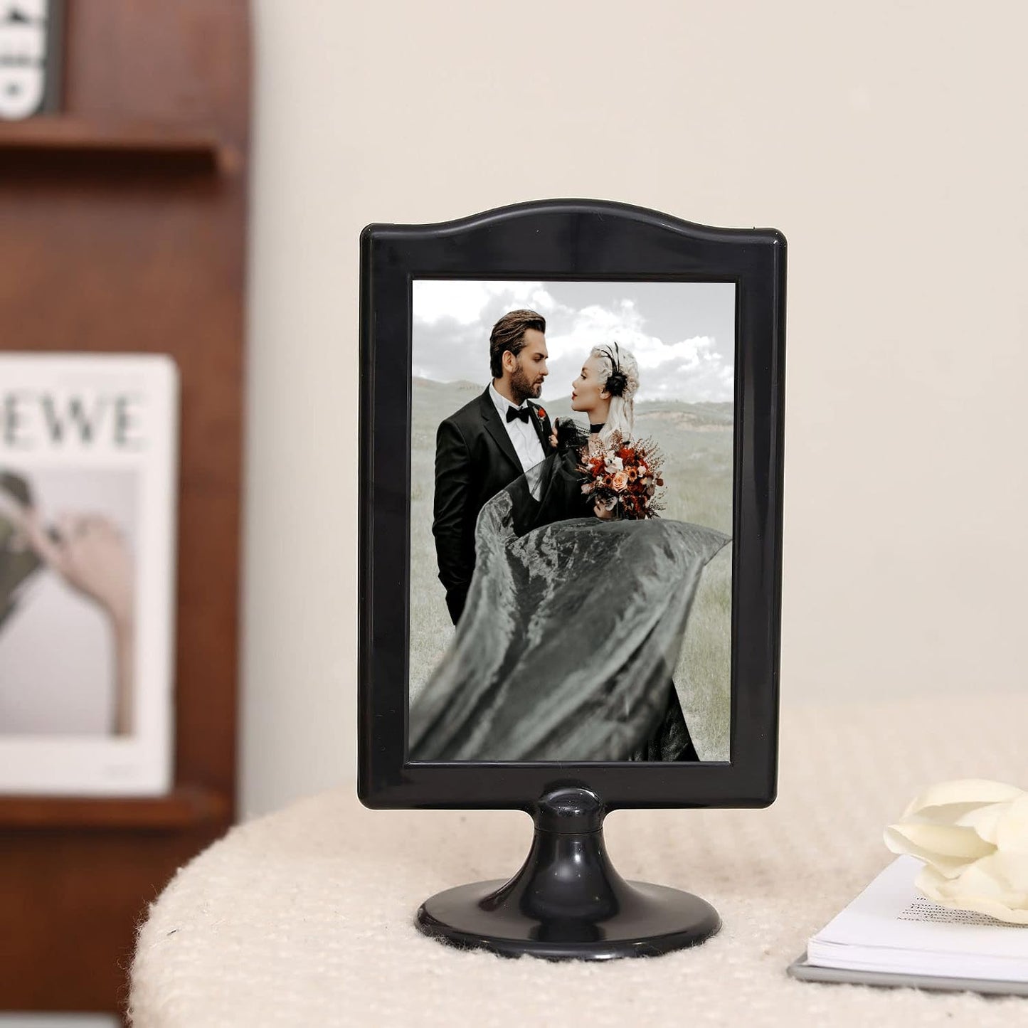 NahNah Double Sided Standing Picture Frames - (Black, 10 Count) 4x6 Inch, Plastic Pedestal Photo Frame with Inserts and Base - 2 Sided Tabletop Vertical Display Frame for Wedding Table Bridal