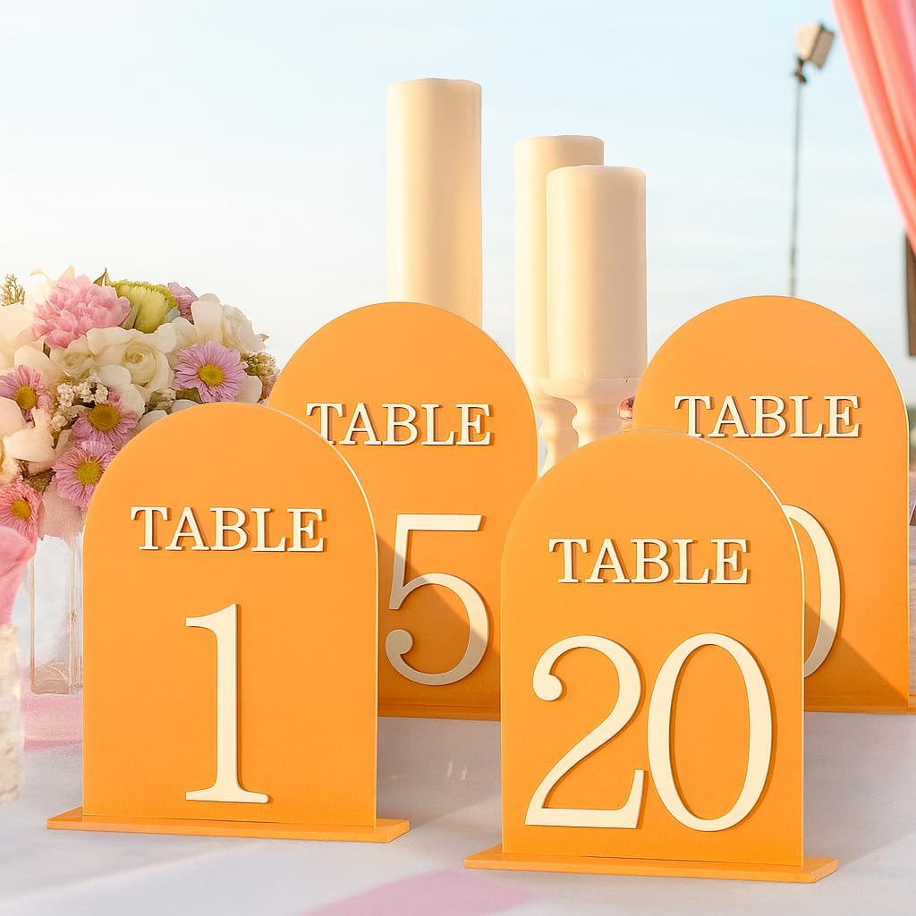 Arch Wedding Table Numbers 1-20 with Stands, 5" X 7" Double Sided Acrylic Wedding Sign Holders, Durable Non-Fading Table Number for Wedding Reception, Events, and Centerpieces
