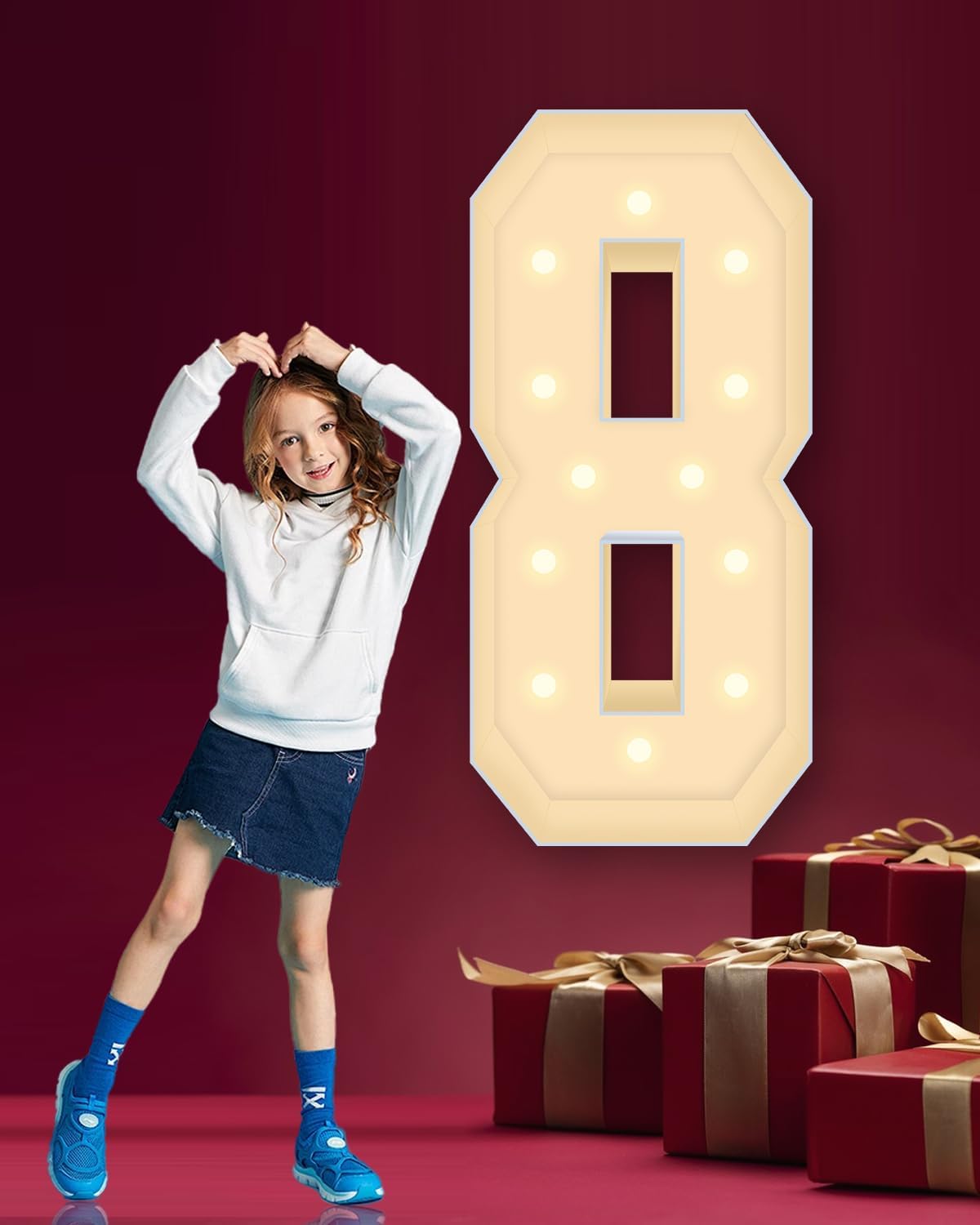 4FT Plastic Marquee Numbers 8 - Light up Numbers Are Made from Corrugated Plastic Board - Quick Assembly Without Tools, Disassembled Components Can Be Used for Photo Wall Decoration, Yard Sale Signs