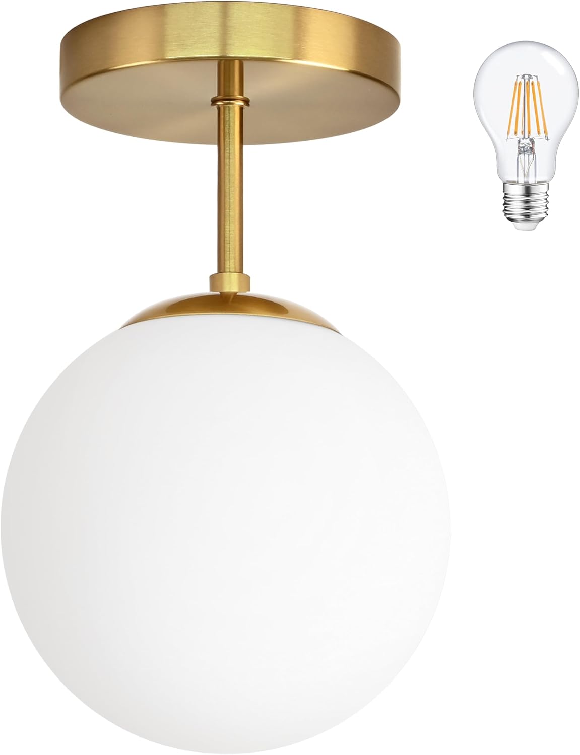 Gold Globe Semi Flush Mount Ceiling Light,Mid Century Modern Light Fixture Ceiling,Globe Ceiling Light for Hallway Living Room Kitchen Bedroom Storage Schoolhouse Laundry(Bulb Incl.)