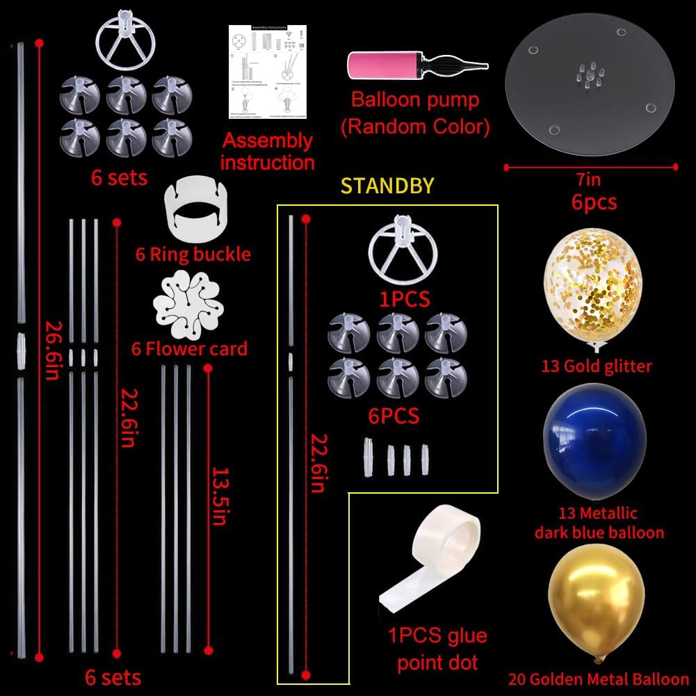 TONIFUL 6 Set Navy Blue Gold Balloon Centerpieces for Table,Balloon Arch Kit for Graduation Decorations 2025 Class of 2025 Party Decorations,New Year,Anniversary,Birthday Decoration