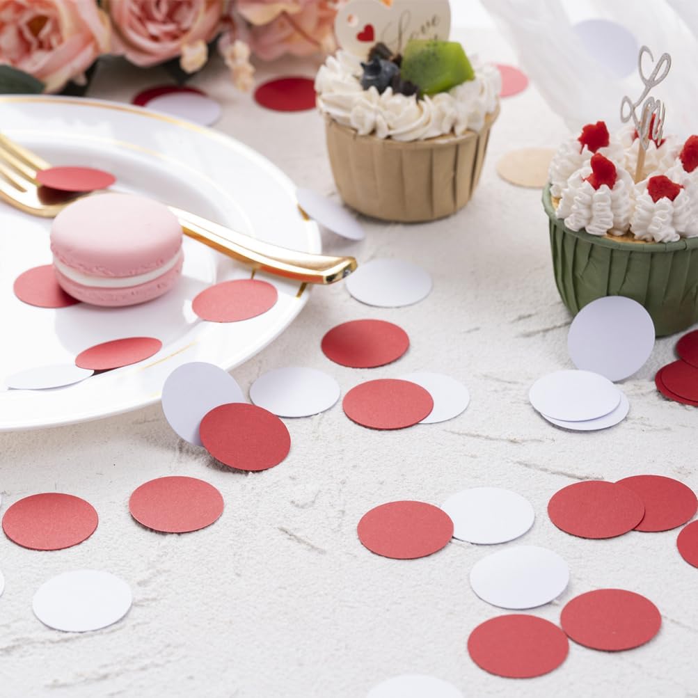 Red and White Paper Confetti Table Decoration for Birthday Graduation St.George's Day England Party,1.2 inch in Diameter,200 Counts