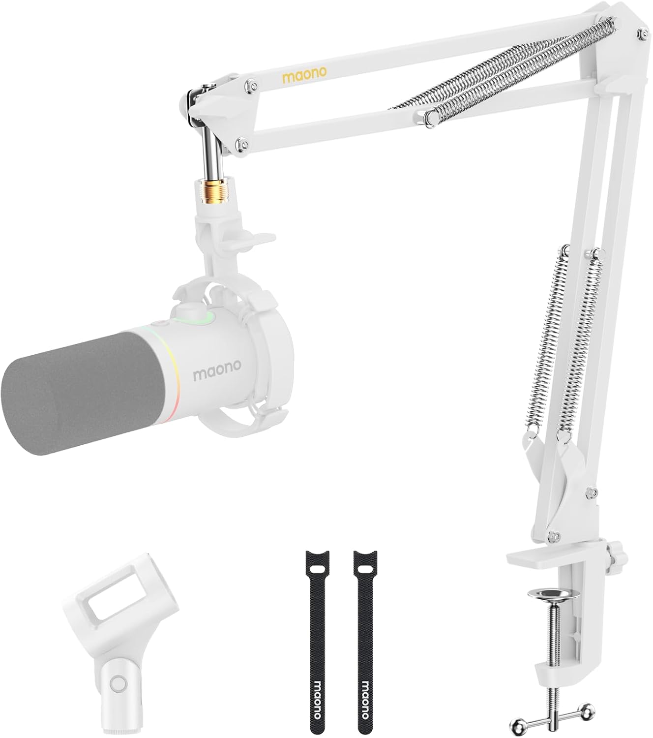 MAONO Boom Arm Microphone Stand: Adjustable Metal Suspension Mic Boom Arm for Podcasting Gaming Streaming Recording,with Desk Clamp and 3/8" to 5/8" Screw Adapter-Max Load 1KG BA20 White