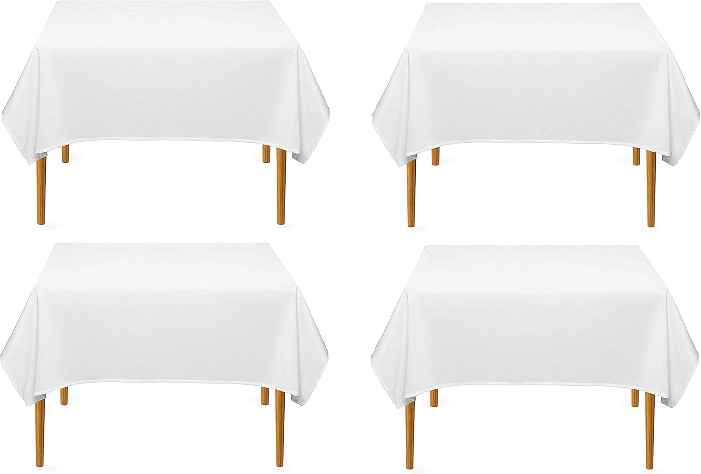 Pomp Pure White 70" x 70" Poplin Polyester Tablecloth (4 Pack) | Wrinkle + Stain Resistant Easy Care Premium Fabric | Fits Square or Round Table