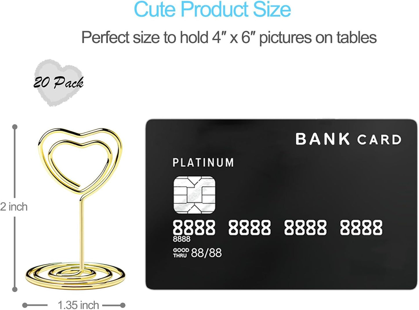 20PCS Mini Table Number Holders, Heart Shaped Place Card Holder, Premium Photo Holders for Tables, Table Sign Holders Card Stands Menu Memo Clips for Wedding Valentine's Day Table Decor, Gold