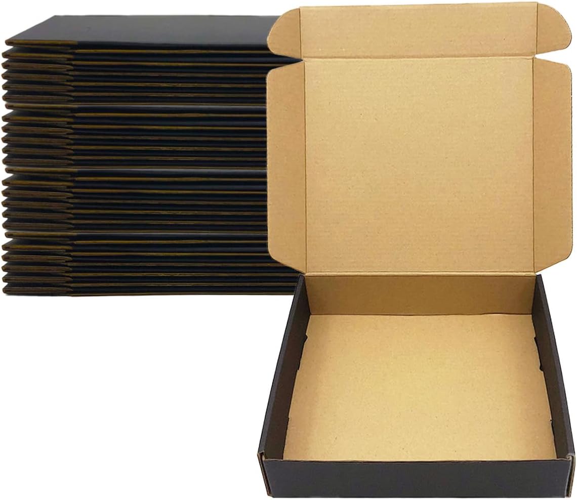 24 Pack 9x8x2 Inches Black Shipping Boxes，3 Layers Corrugated Cardboard Box, Black Mailer Boxes for Packaging Small Business Mailing Gifts Giving Products Wrap Boxes (9''x8''x2'')