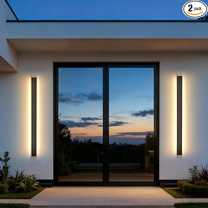 59in Exterior Wall Light, 3000k LED Modern Outdoor Lights, 2 Pack Black Porch Lights Outdoor Waterproof, Exterior Lighting Fixtures for House Garage Door Porch
