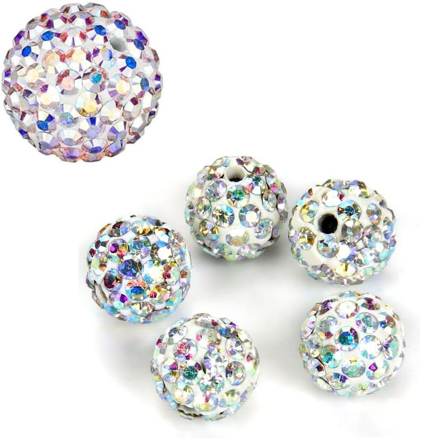 25pcs Adabele Grade A Suncatcher Crystal Rhinestone Pave Loose Beads 10mm Clear AB Polymer Clay Disco Ball Spacers Compatible with Shamballa All Craft Jewelry Making DB10-2