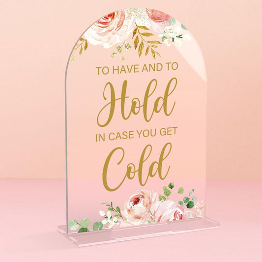 Acrylic Wedding Signs, Bridal Shower Decorations, Modern Calligraphy Arch Acrylic Table Top Sign for Wedding Reception and Engagement Parties - To Have And To Hold (Clear Pink Flowers)
