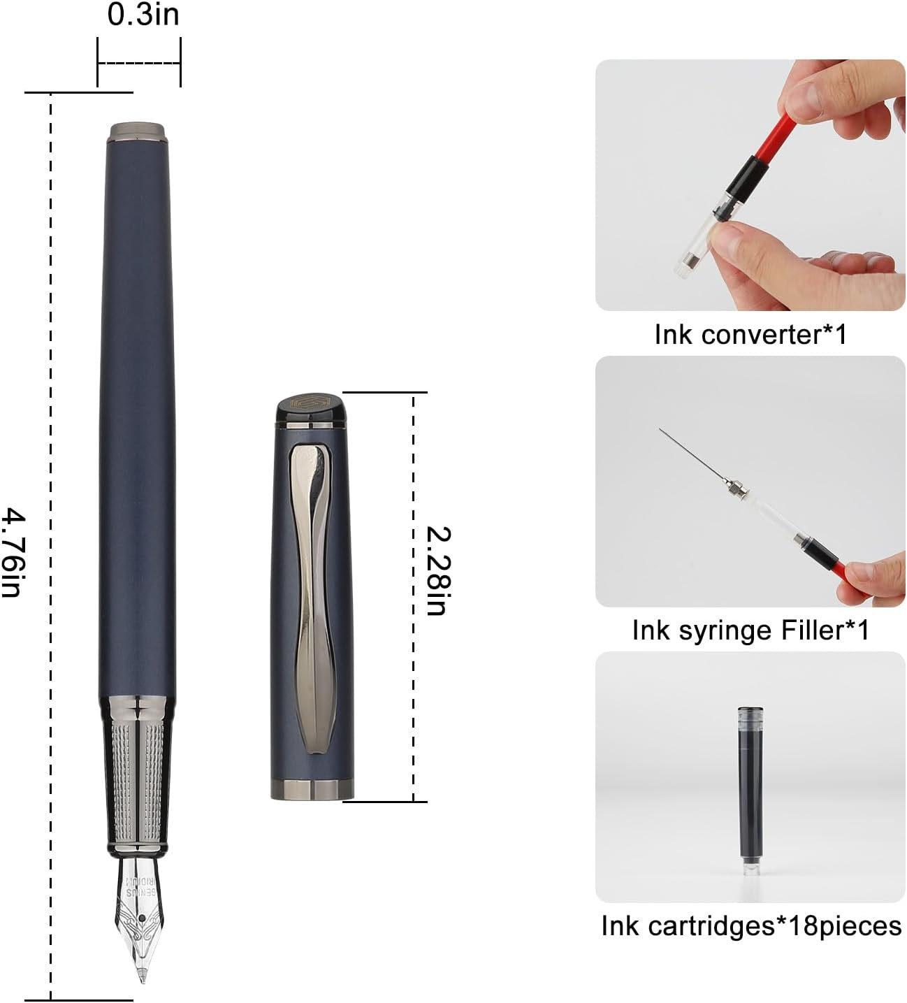 GC QUILL Calligraphy Fountain Pen Set - Includes 5 Nibs, Ink Bottle, Ink Refill Converter and 18 Cartridges, Fancy Pen for Women Men Gift - MU-25