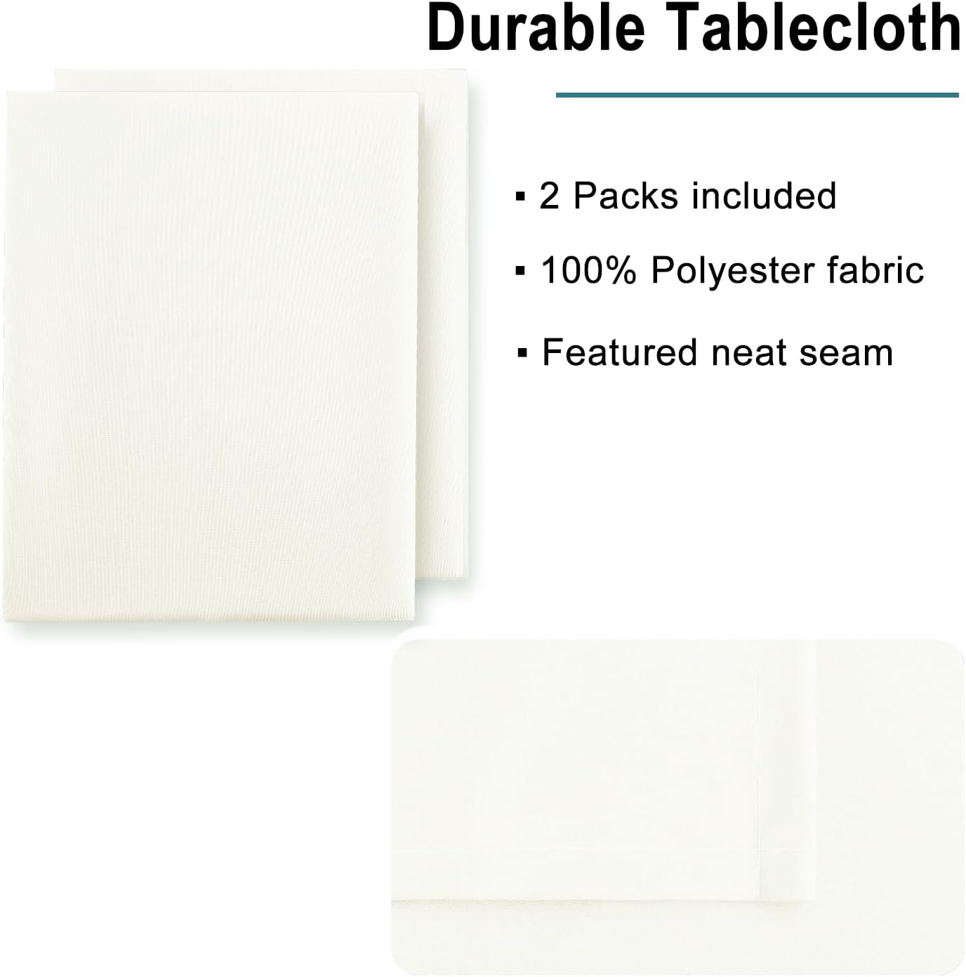 Hiasan 2 Pieces Ivory Tablecloth Rectangle - Waterproof and Spillproof Washable Fabric Table Cloth for Card Tables, 54 x 108 Inch