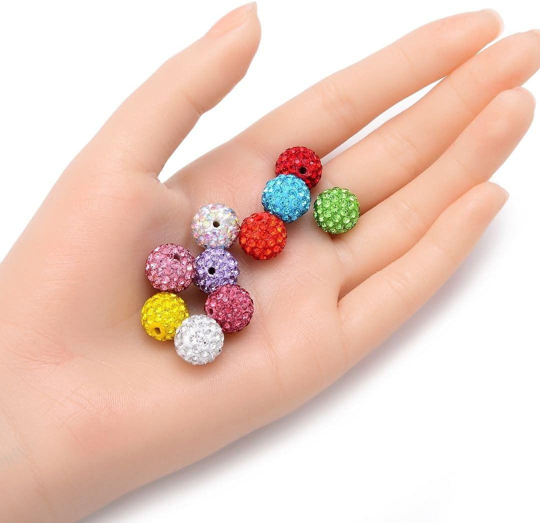 25pcs Adabele Grade A Suncatcher Crystal Rhinestone Pave Loose Beads 12mm Clear White Polymer Clay Disco Ball Spacers Compatible with Shamballa All Craft Jewelry Making DB12-1
