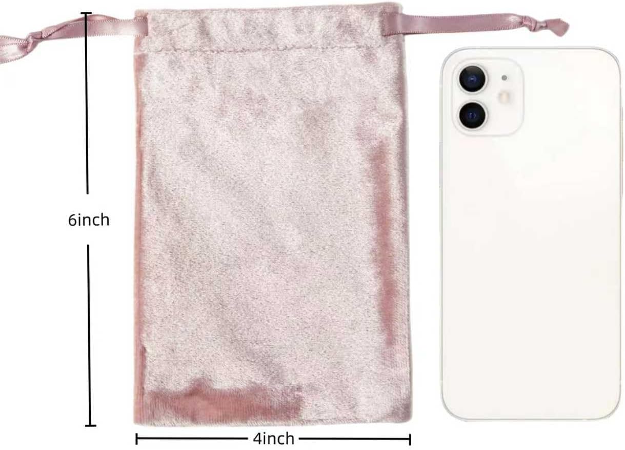 QIANF 12pcs Rose Pink Velvet Drawstring Bags 4x6 inches Glossy Small Velvet Cloth Gift Bags Jewelry Pouches for Storage Wedding Party Favor Christmas