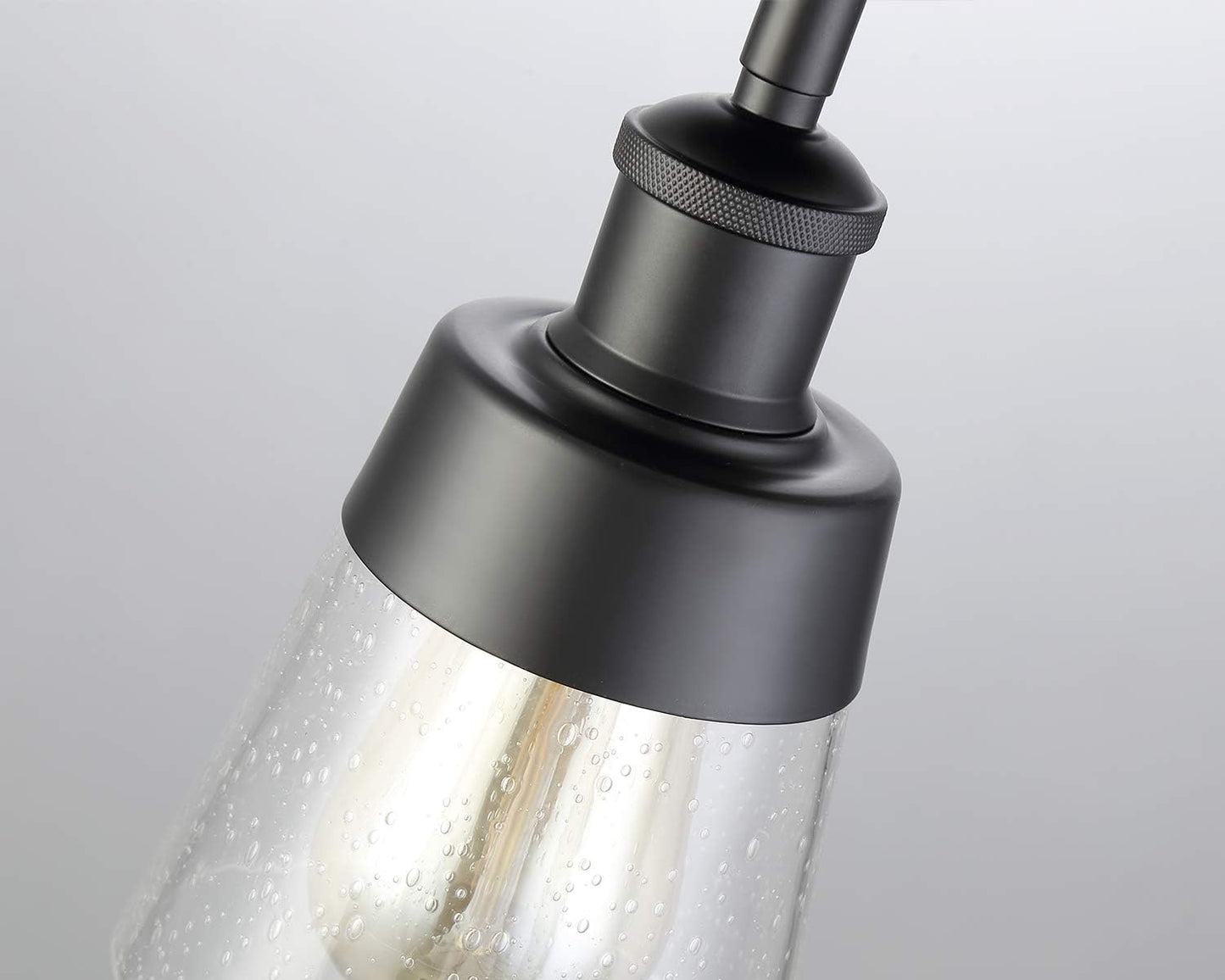 Fivess Lighting Industrial Glass Semi Flush Mount Ceiling Light, Black, 9.45x4.72x4.72 inches, Seeded Shade, for Kitchen, Hallway, Bedroom etc.