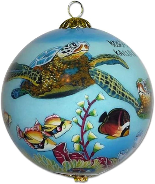 Collectible Hand-Painted Kauai Sea Turtles and Tropical Fish Christmas Ornament HF/K