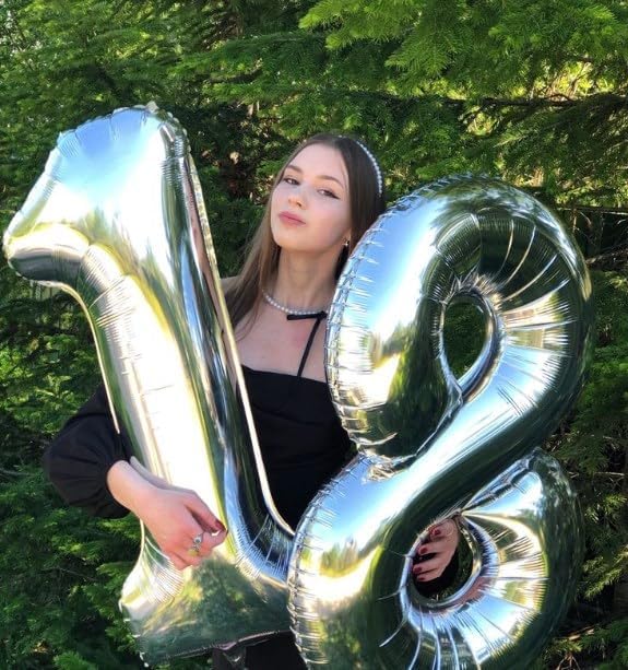 Silver Foil Number 28 Balloon 40 Inch, Helium Mylar Eight Number 28 Birthday Balloons, 28th Silver Women Men Wedding Anniversary, Graduations Party Supplies