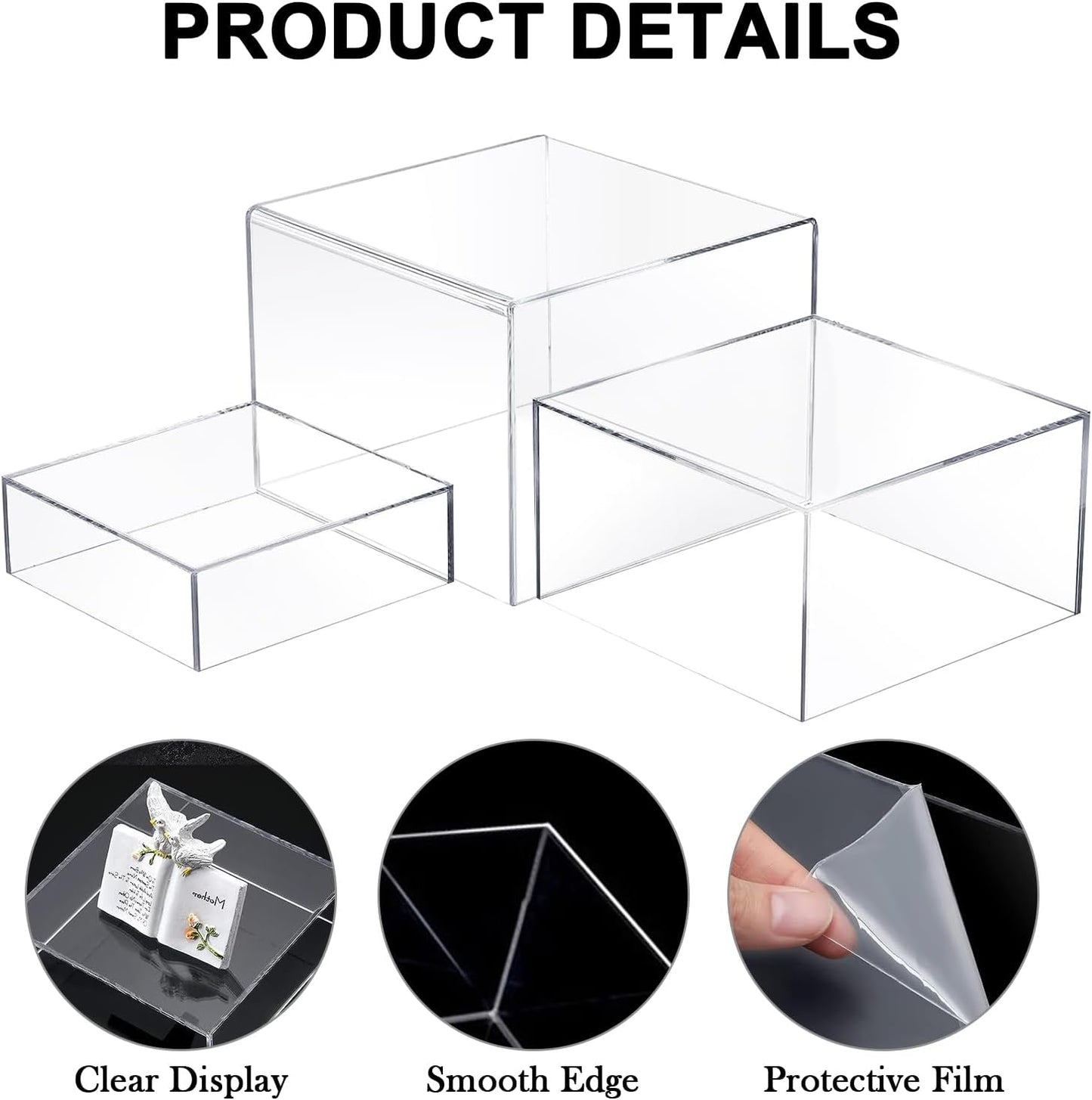 6 Pcs 3 Size Acrylic Cube Display Risers Acrylic Boxes Dessert Display Nesting Cubes, Buffet Risers with Hollow Bottom for Jewelry Collectibles Cosmetics Figures Show