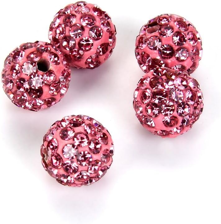 50pcs Adabele Grade A Suncatcher Crystal Rhinestone Pave Loose Beads 12mm Rose Pink Polymer Clay Disco Ball Spacers Compatible with Shamballa All Craft Jewelry Making DB12-3
