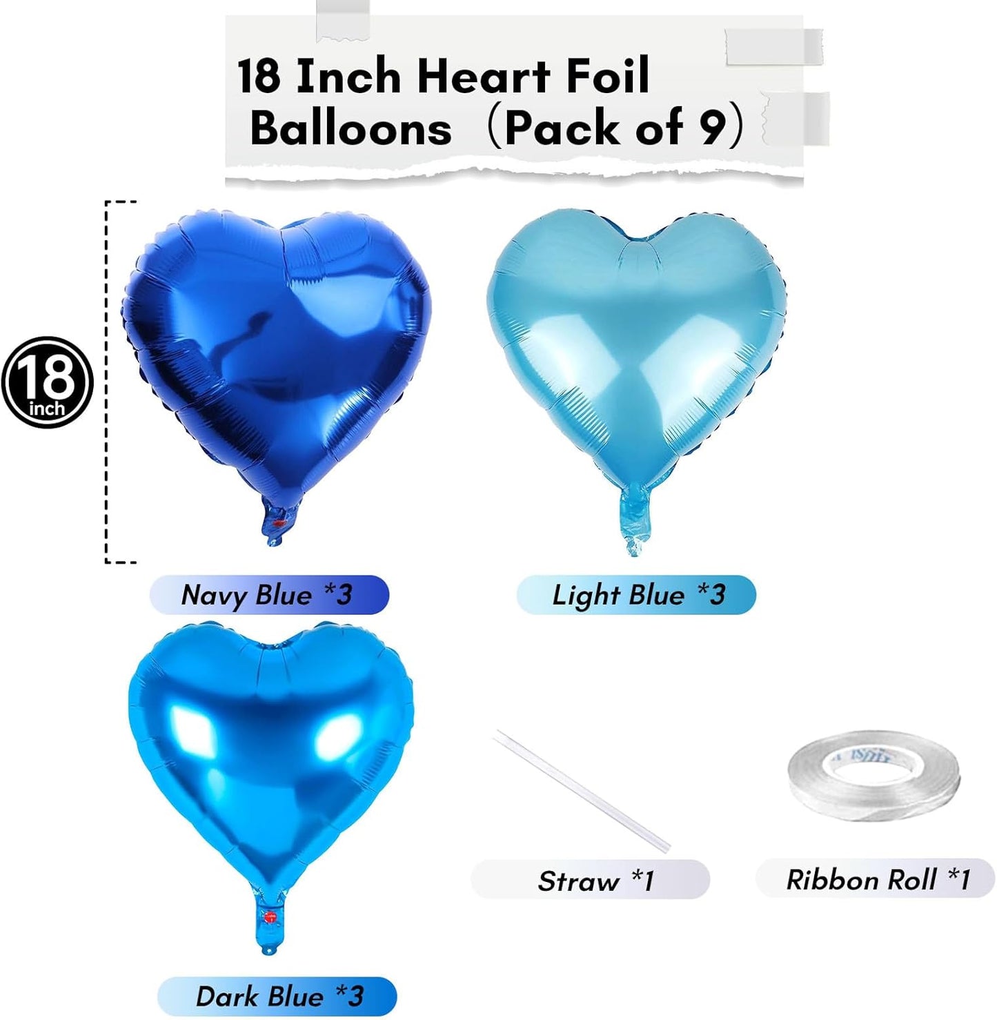 TAOYE Blue Heart Foil Balloons,18 Inch Royal Blue Heart Shape Mylar Balloons Dark Blue Light Blue Heart Foil Balloons for Celebration Anniversary Birthday Baby Shower Graduation Party Decoration