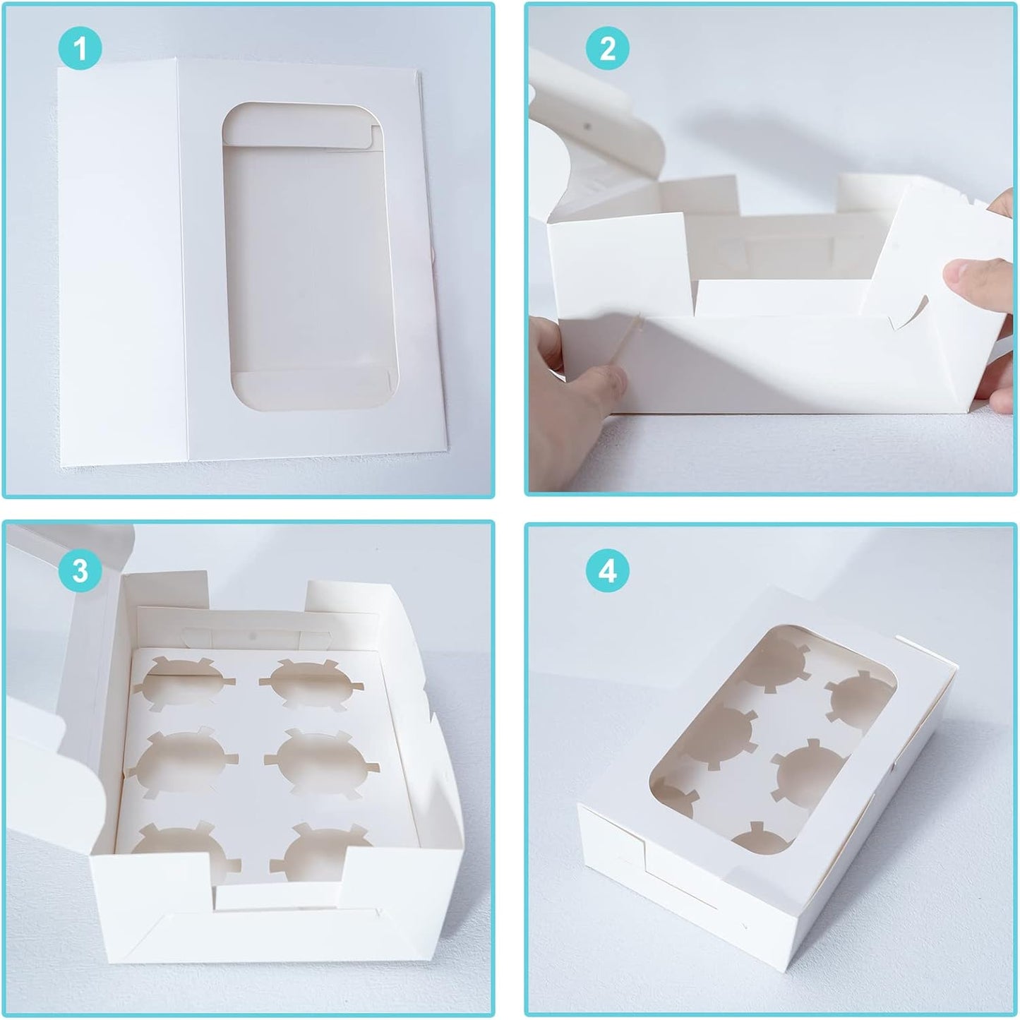 Yeplan 50 Packs Cupcake Boxes,9.4x6.1x3.14 Inches 6 Count Cupcake Box,White Cupcake Containers with Clear Window and Six Treat Holder,Pastry and Cookie Boxes,Bakery Boxes