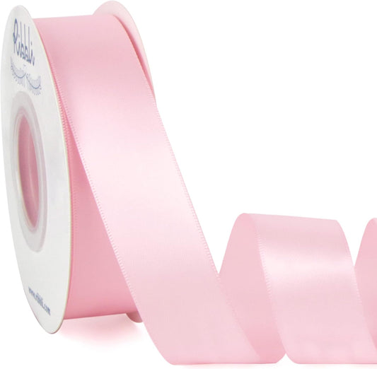 Ribbli Double Faced Light Pink Baby Pink Satin Ribbon,1” x Continuous 25 Yards,Use for Bows Bouquet,Gift Wrapping,Baby Shower,Floral Arrangement