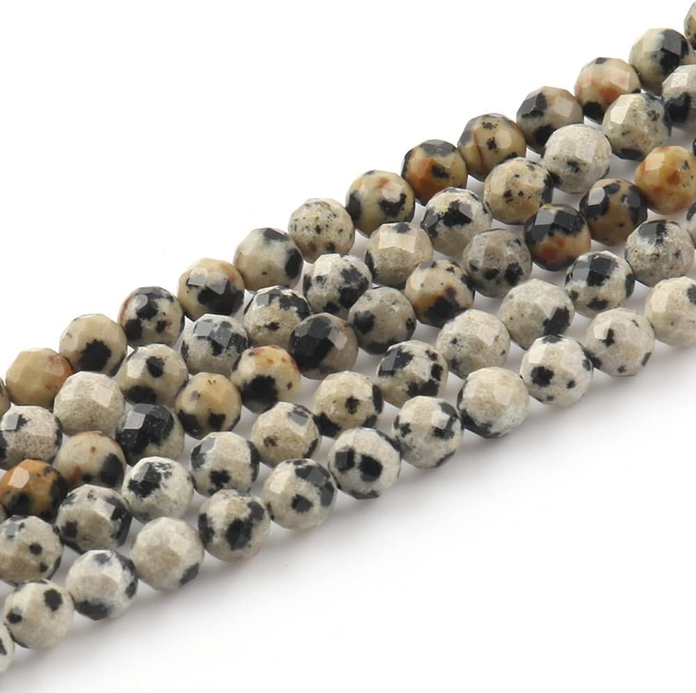 Song Xi 180pcs 2mm Natural Dalmatian Gemstone Beads Faceted Round Loose Stone Beads for Jewelry Making