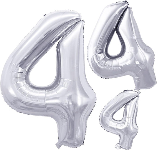 GOER Silver Foil Balloons Number 4,Huge Number Balloons for 4th Birthday Party Supplies Anniversary Decorations(3 pcs,42 inch,32 inc,16inch)