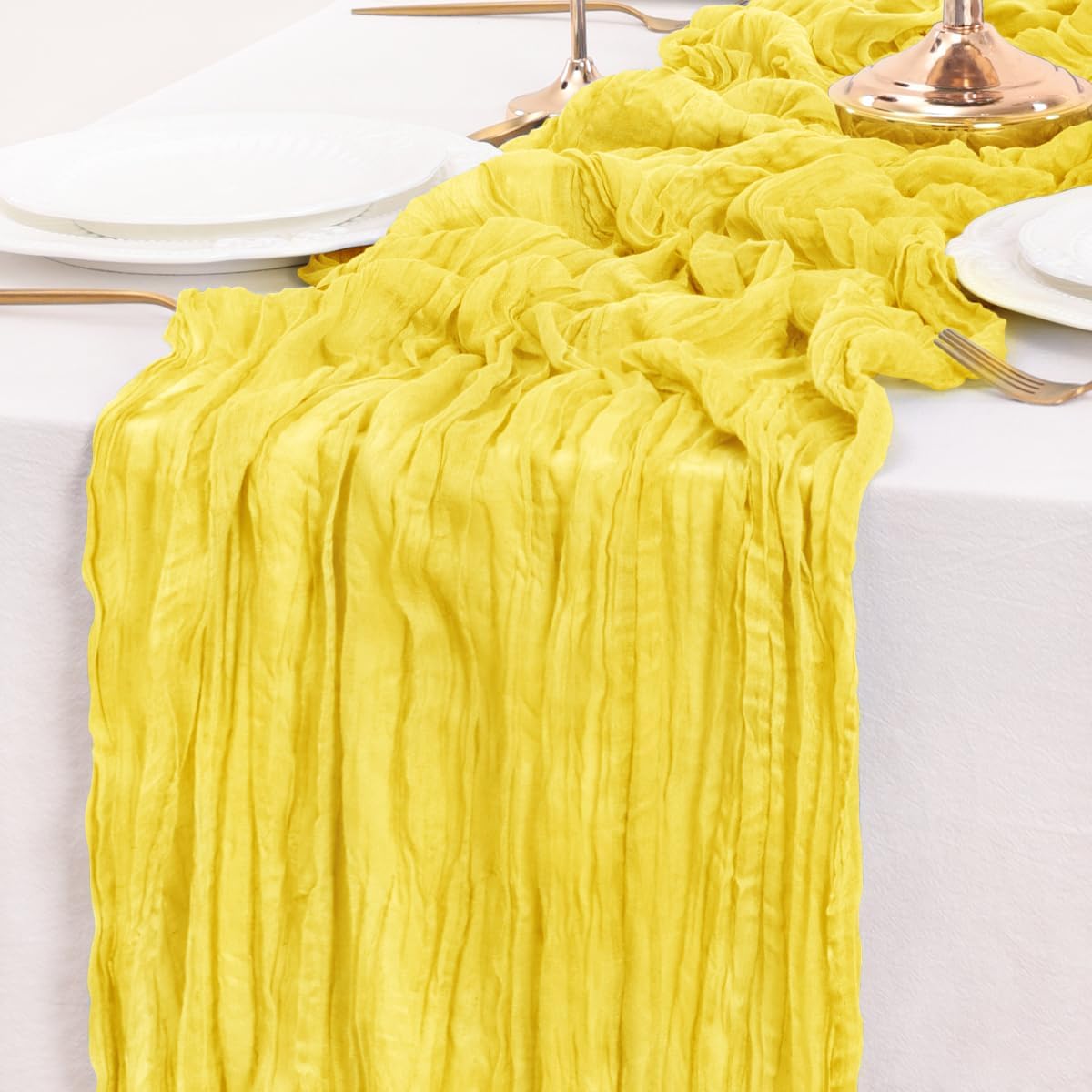 Yellow Table Runner Cheesecloth Table Runner 14FT Farmhouse Table Runners 160 Inches Fall Table Decor Dining Room Centerpiece Wedding Boho Baby Shower Birthday