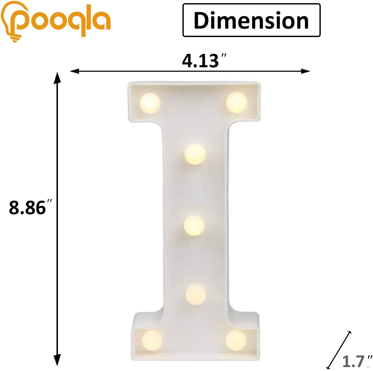 Pooqla LED Marquee Letter Lights Sign, Light Up Alphabet Letter for Home Party Wedding Decoration I