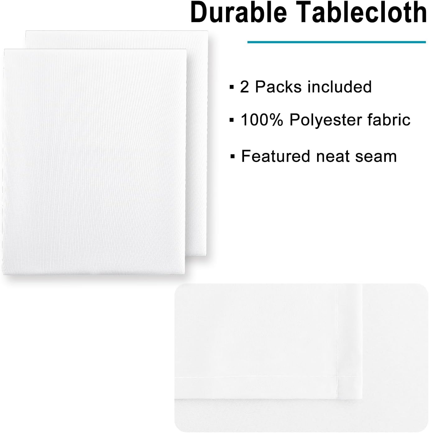 Hiasan 2 Pieces White Rectangle Tablecloth - Waterproof and Spillproof Restaurant Washable Polyester Table Cloth for Dining Room, 54 x 80 Inch