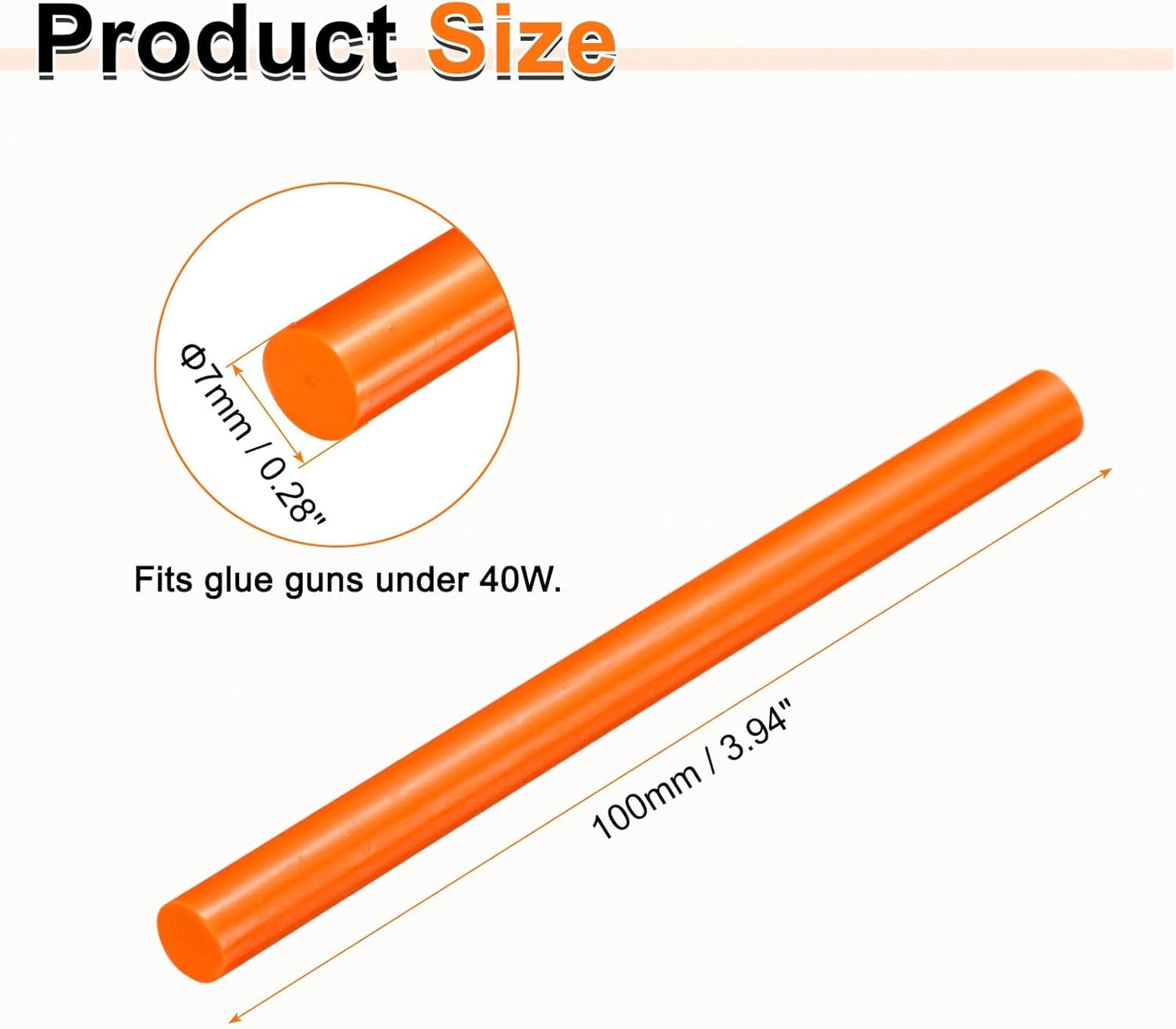 HARFINGTON 10pcs Hot Glue Sticks 0.28" Dia x 3.94" Long EVA Mini Hot Melt Adhesive Glue Stick for Hot Melt Gun Wood Plastic Glass Flowers Fabrics Foam, Orange