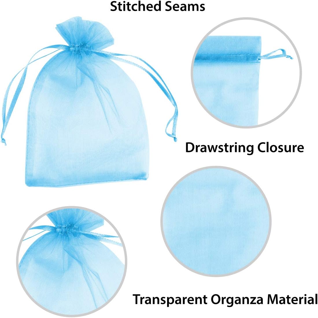 Super Z Outlet 100 Pack 5x7 Inch Mini Sheer Drawstring Organza Transparent Bags Jewelry Sack Pouches for Wedding, Party Decorations, Arts & Crafts Gifts (Light Blue)