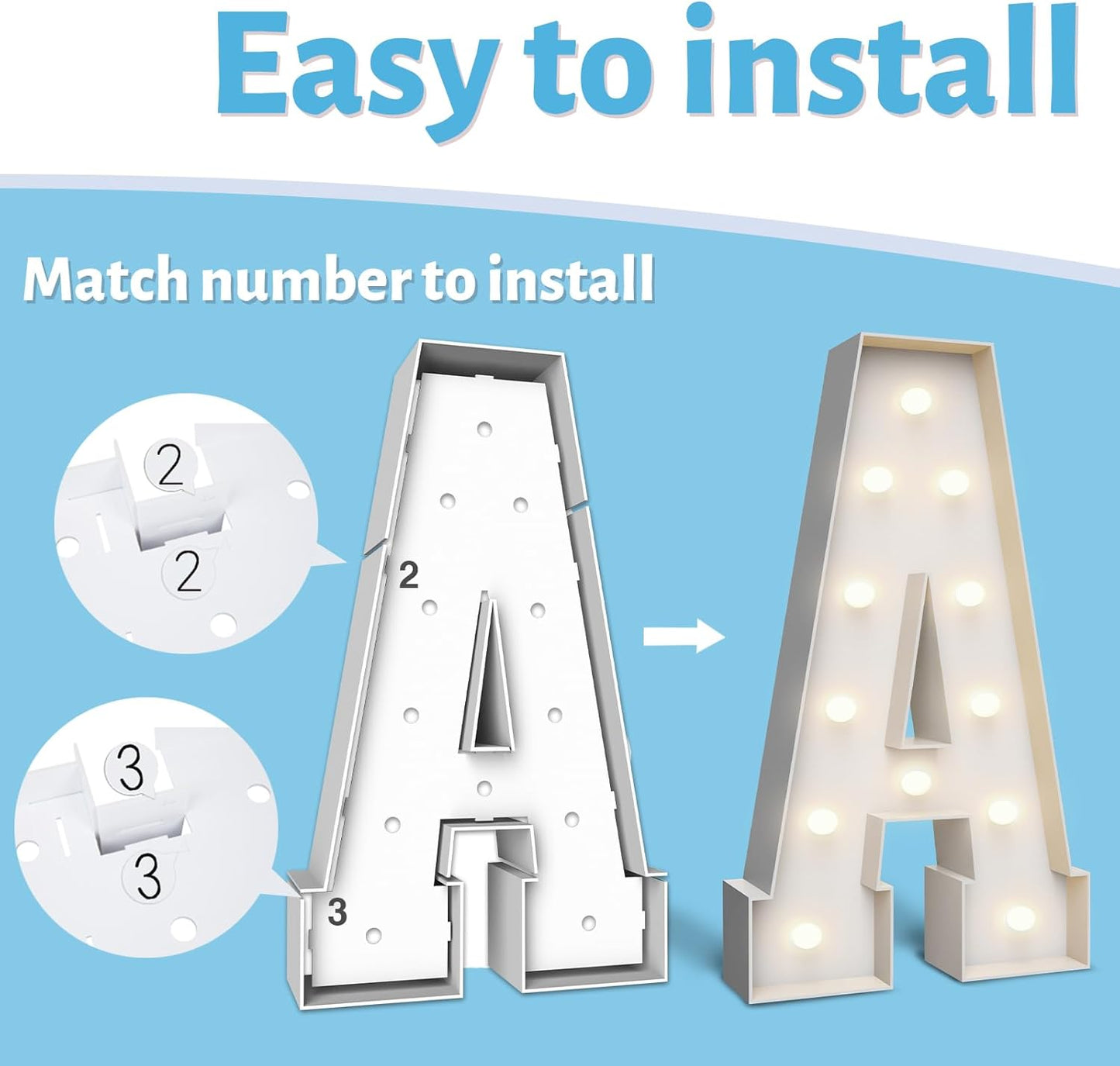 4FT Marquee Light Up Letters B,Party Decoration Large Marquee Light Up Letters with Weighted Water Bag,Pre-cut Foam Board Set Can Be Used for Birthdays,Weddings,Baby Anniversaries