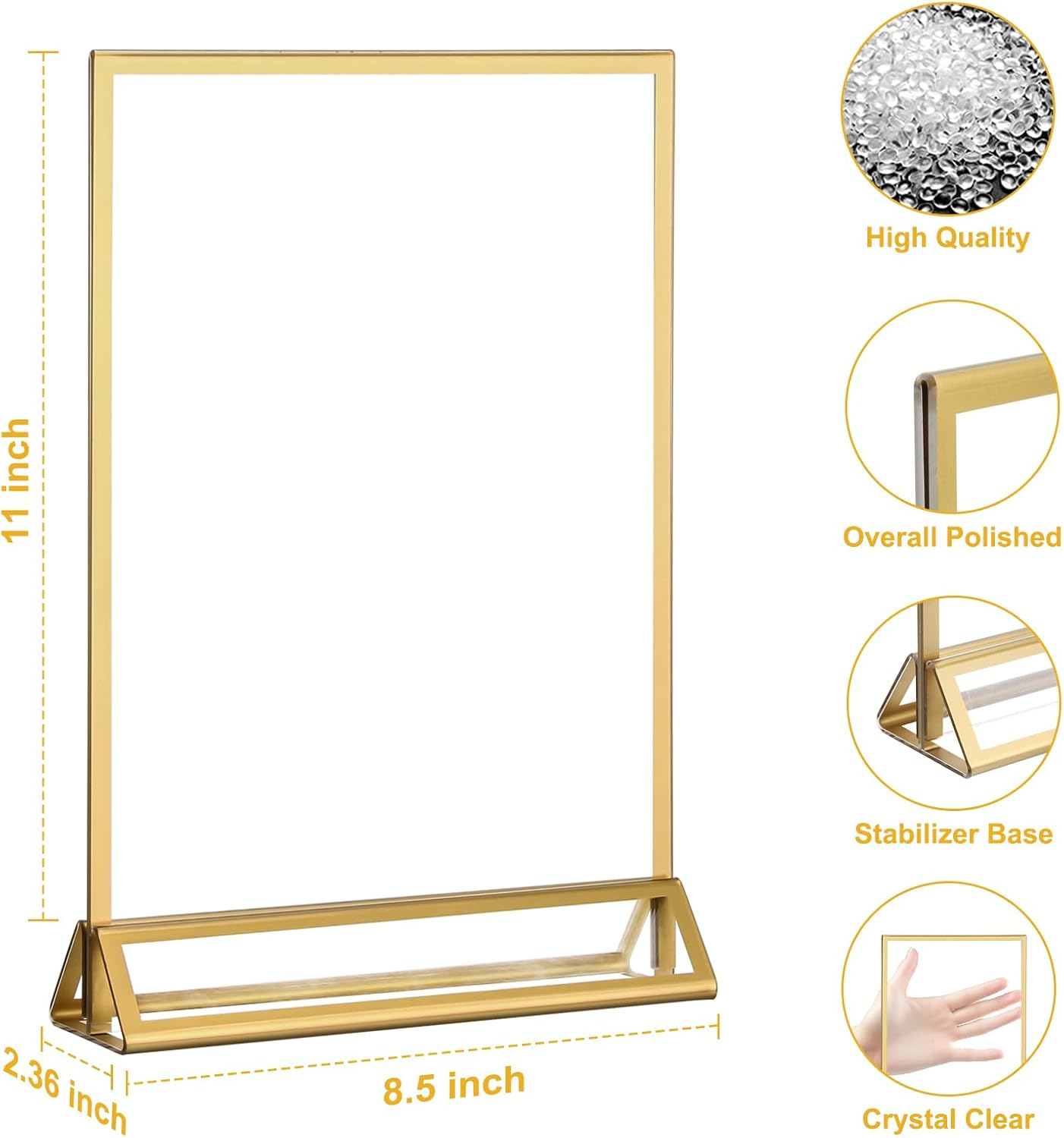 EHWINE 4 Pack Acrylic Sign Holder 8.5 x 11, Double Sided Gold Picture Frame Stand up Table Top Sign Holders, Clear Display Stand Menu Flyer Holder for Wedding Party (Provide Non-slip Mats)