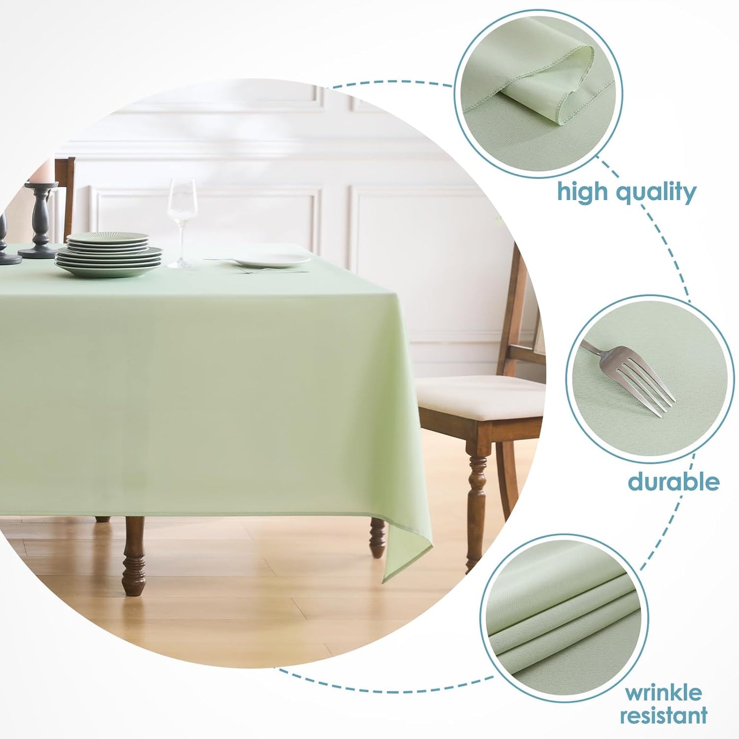 VidaFete Tablecloth 90*156inch Rectangle Table Cloth Polyester, Stain Wrinkle Resistant Polyester Dining Table Cover for Kitchen Dinning Party Wedding Rectangular Tabletop Buffet Decoration(Sagegreen)