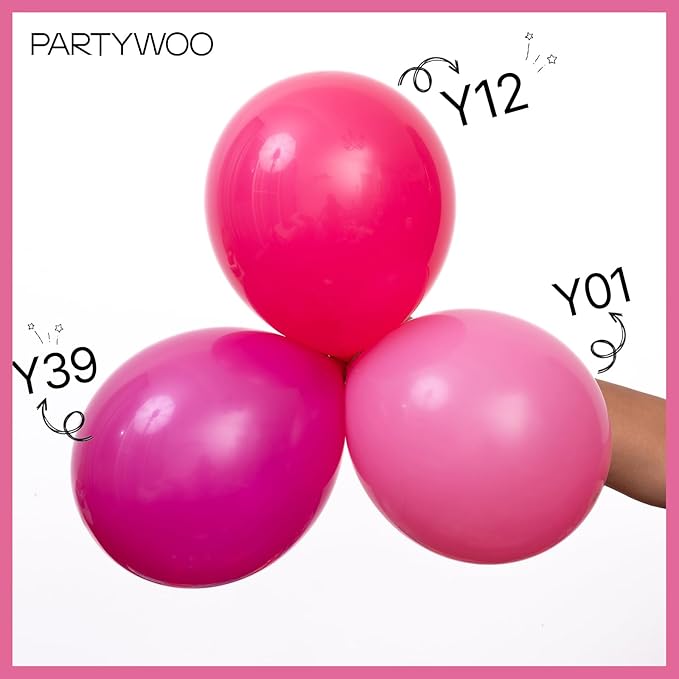 PartyWoo Pink Balloons 65pcs 12 Inch Pearl Metallic Mauve Magenta Fuchsia Hot Pink Confetti Latex Balloons for Gender Reveal Bridal Shower Baby Shower Princess Theme Birthday Party Decorations