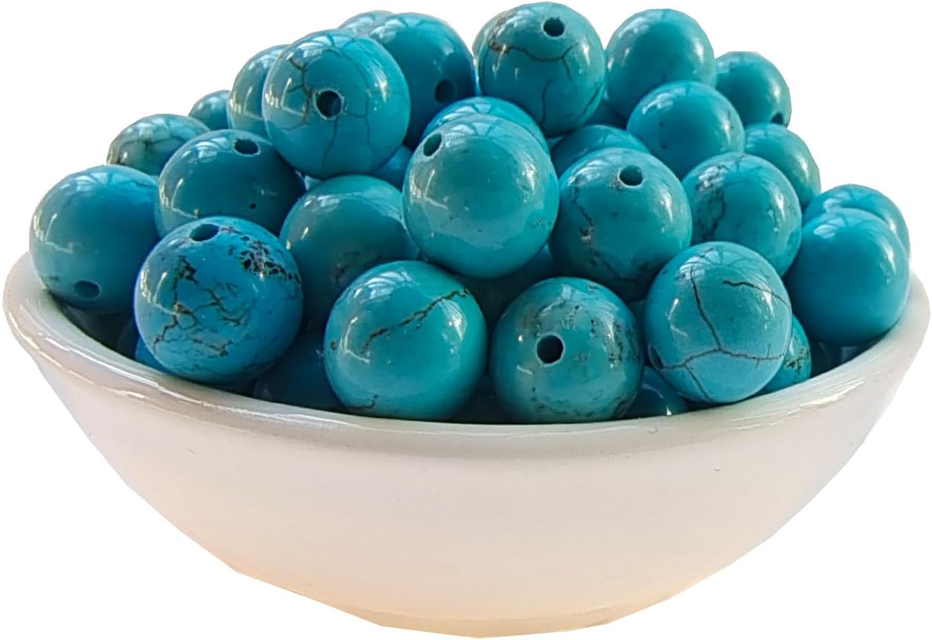 Stone Beads 6mm 140pcs Blue Turquoise Beads Round Loose Gemstones Beads for Bracelet Necklace Jewelry Making (6mm, 60625 Blue Turquoise)