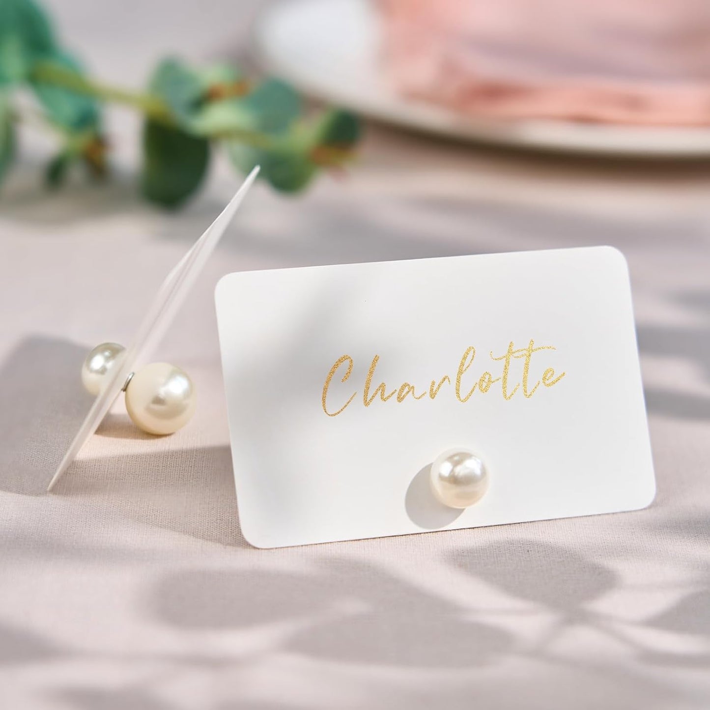 UNIQOOO 24Pcs Decorative Pearl Place Card Holders Bulk, Elegant Ivory Name Card Stands Set, for Wedding Table Place Cards, Dessert Table Decor, Retail Shop, Business Card, Name Tag, Party Food Signs