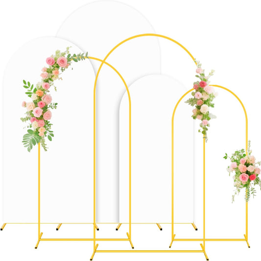 7.2FT,6.6FT,6FT Arch Backdrop Stand and Cover Set of 3 White Spandex Fitted Backdrop Cover Wedding Party Balloon Arch Stands Metal Arched Frame with Arch Covers for Birthday Baby Shower Ceremony Decor