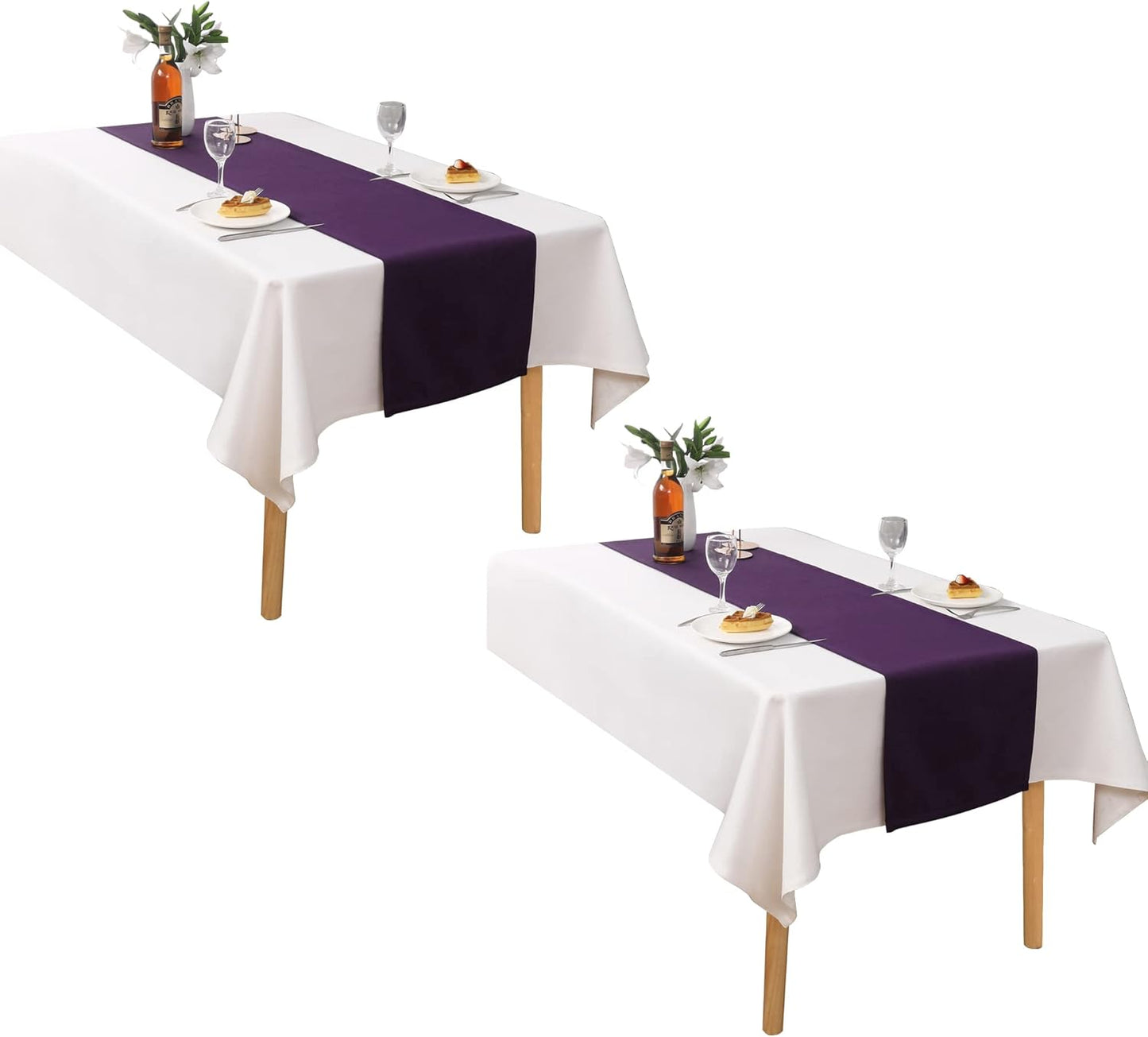 DUALIFE Plum Purple Table Runner for Wedding, Table Runners Fit Rectange and Round Table Decorations for Birthday Parties, Banquets, Graduations, Engagements 14X72 Inches 2 Pieces Dark Purple