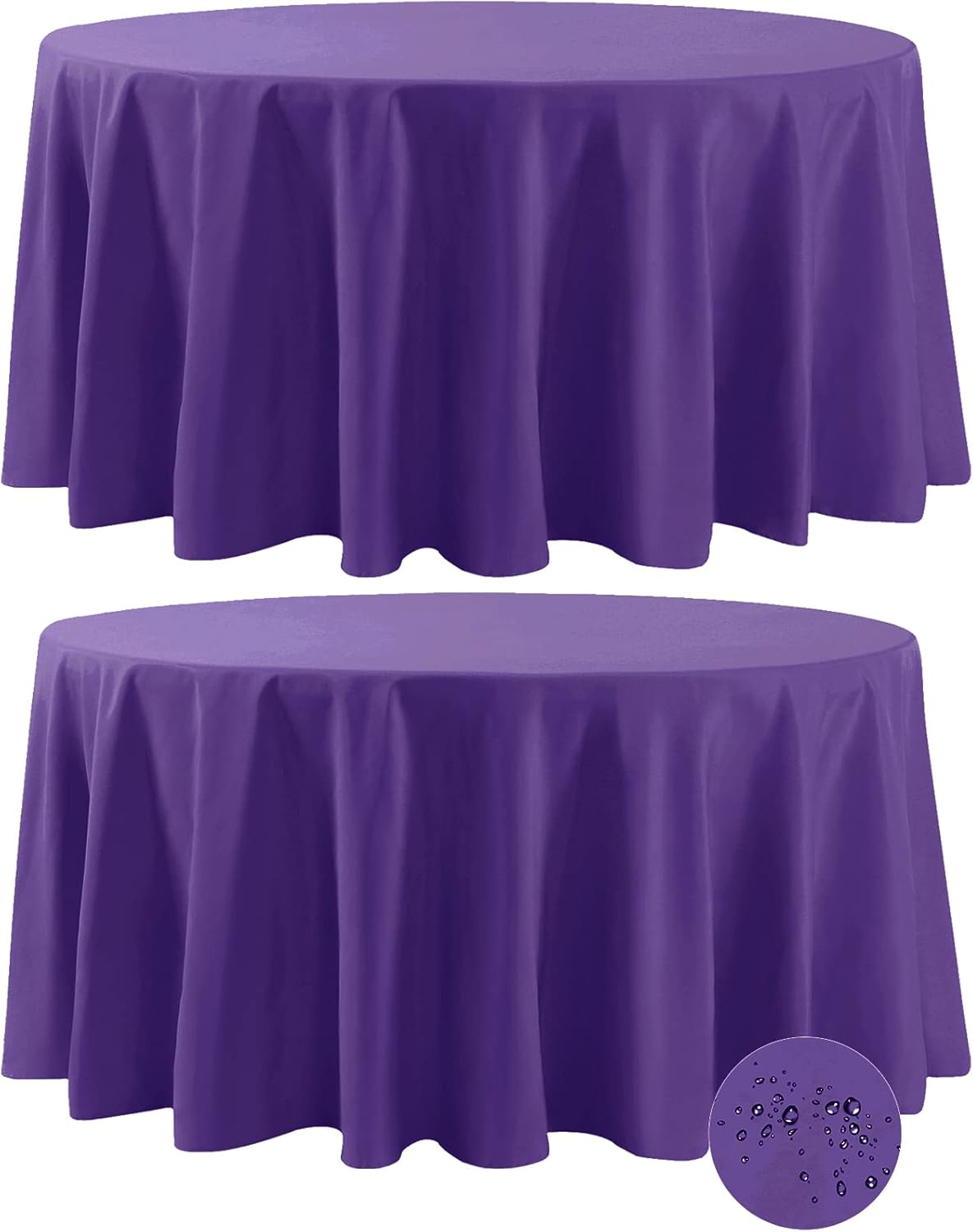 Fokitut 2 Pack Waterproof Round Tablecloth, 120 Inch, Stain Resistant and Wrinkle Polyester Table Cloth, Fabric Table Cover for Kitchen Dining, Wedding, Party, Holiday Dinner-Purple